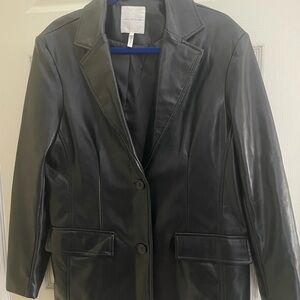 Avec Les Filles Black Faux Leather Blazer